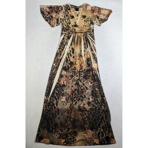 SAM & MAX - WOMEN'S BROWN PRINT SHORT SLEEVE STRETCH KNIT MAXI DRESS - SIZE S